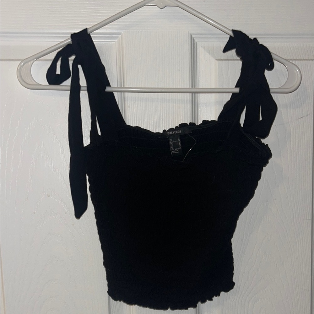 Forever 21 Black Smocked Tie Front Tank Top